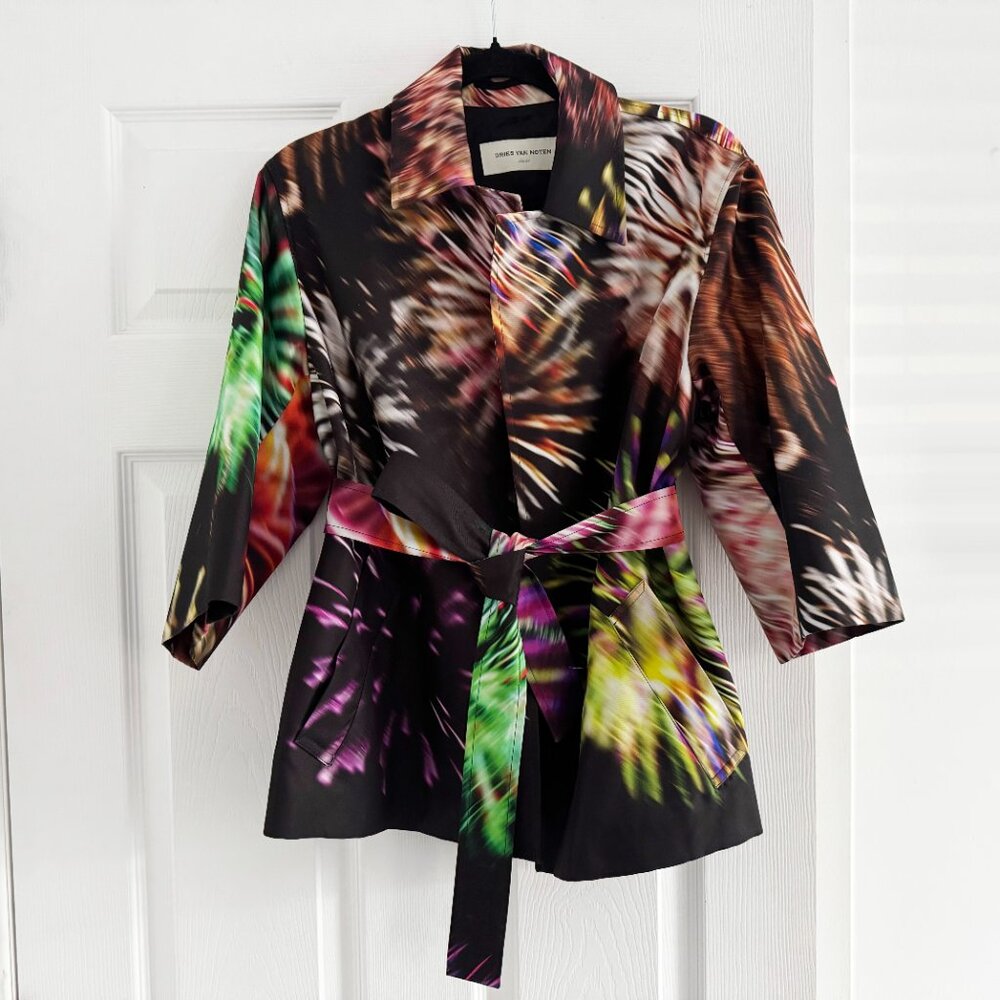 Dries Van Noten "Ramblas" Fireworks Print Belted Jacket, size 34 (XS/S) - Picture 10 of 11